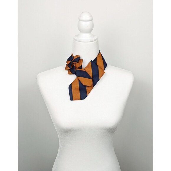 Ogsplosh Ascot Scarf Made From A Repurposed Necktie Navy & Orange Stripes NEW - Picture 7 of 7